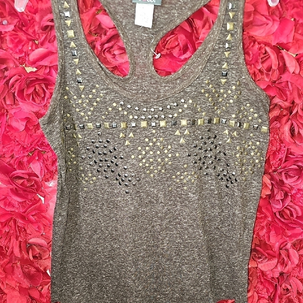 Dots NWOT Women's Brown Embellished Sleeveless Tank Top Size Small